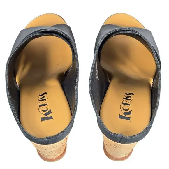 Korks Violetta Wedge Sandals Womens 7 Black Leather Criss Cross Comfy Vacation - Picture 10 of 11